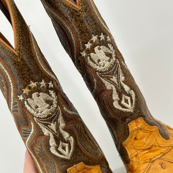 VTG 90s y2k men\'s exotic gator‎ patch 1901 El General tall leather western boots main image 8